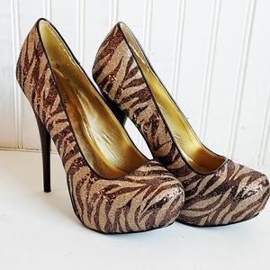 Gold and Brown glittery zebra print stilettos